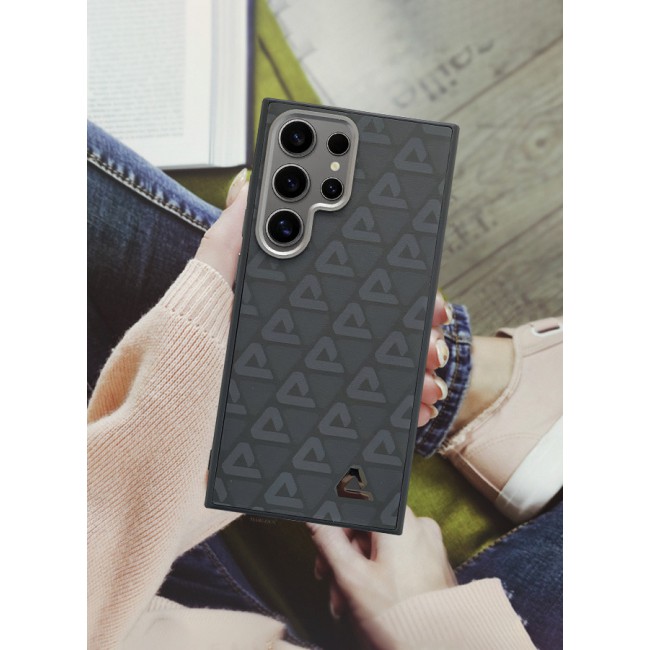 MARGOUN for Samsung Galaxy S24 Ultra Case Leather Back Cover Triangle Pattern Shockproof Protective Phone Case Black