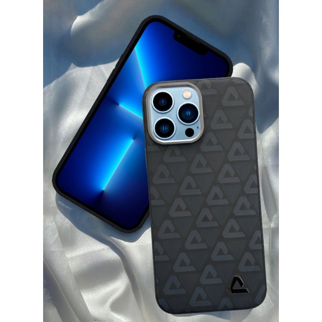 MARGOUN for iPhone 13 Pro Max Case Leather Back Cover Triangle Pattern Shockproof Protective Phone Case Black