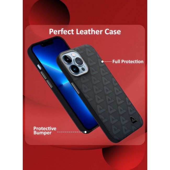MARGOUN for iPhone 13 Pro Max 2 Pack Case and Screen Protector Leather Back Cover Triangle Pattern Shockproof Protective Phone Case Black