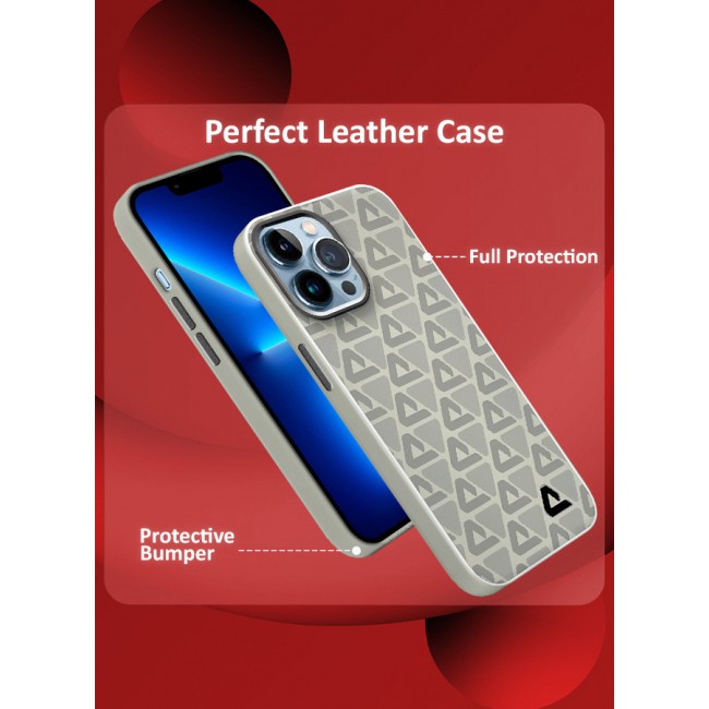 MARGOUN for iPhone 13 Pro Max 2 Pack Case and Screen Protector Leather Back Cover Triangle Pattern Shockproof Protective Phone Case Light Beige