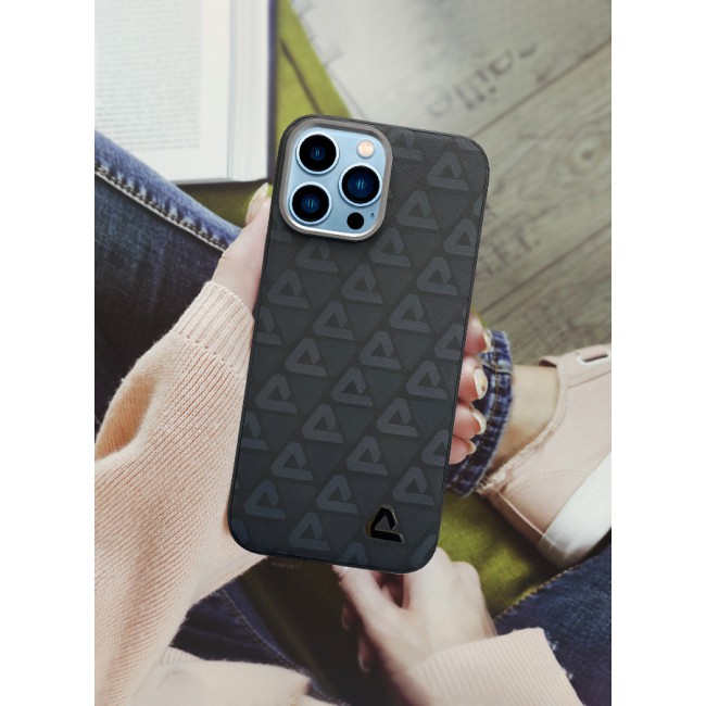 MARGOUN for iPhone 13 Pro Max 2 Pack Case and Screen Protector Leather Back Cover Triangle Pattern Shockproof Protective Phone Case Black