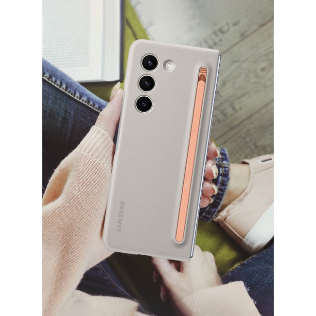CATANES for Samsung Galaxy Z Fold 5 Case with Screen Protector Ultra Hybrid Premium Case with Built-in New Compact S Pen, Holder and Storage Slot for Pen Sand Grey