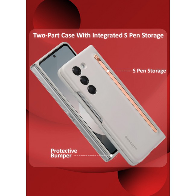 MARGOUN for Samsung Galaxy Z Fold 6 Case with Screen Protector Ultra Hybrid Premium Case with Built-in New Compact S Pen, Holder and Storage Slot for Pen Sand Grey