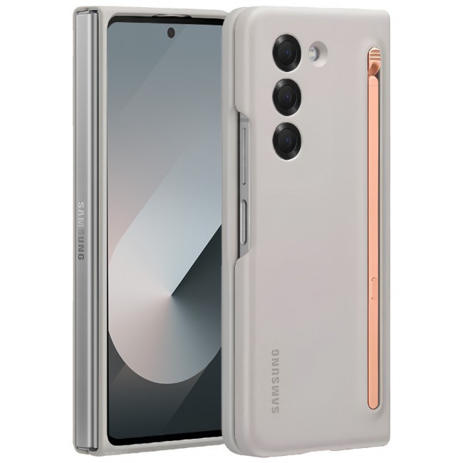 MARGOUN for Samsung Galaxy Z Fold 6 Case with Screen Protector Ultra Hybrid Premium Case with Built-in New Compact S Pen, Holder and Storage Slot for Pen Sand Grey