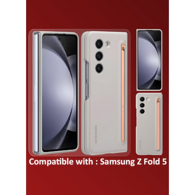 MARGOUN for Samsung Galaxy Z Fold 5 Case with Screen Protector Ultra Hybrid Premium Case with Built-in New Compact S Pen, Holder and Storage Slot for Pen Sand Grey