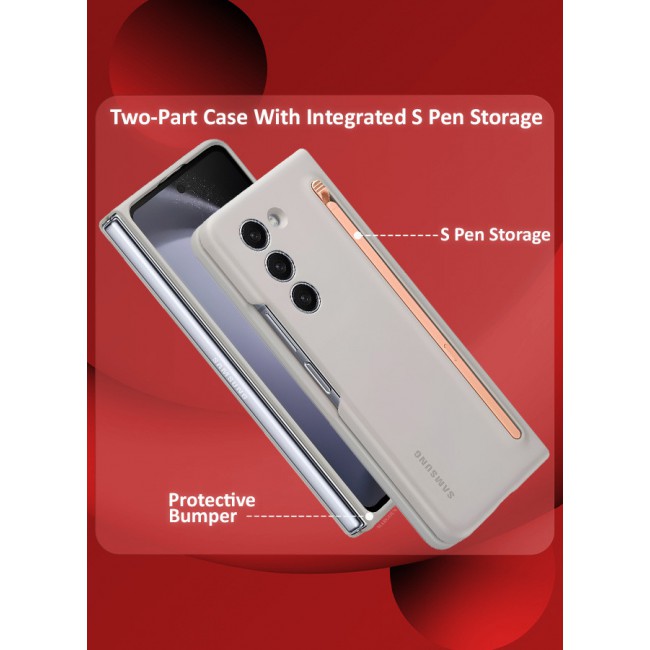 MARGOUN for Samsung Galaxy Z Fold 5 Case with Screen Protector Ultra Hybrid Premium Case with Built-in New Compact S Pen, Holder and Storage Slot for Pen Sand Grey