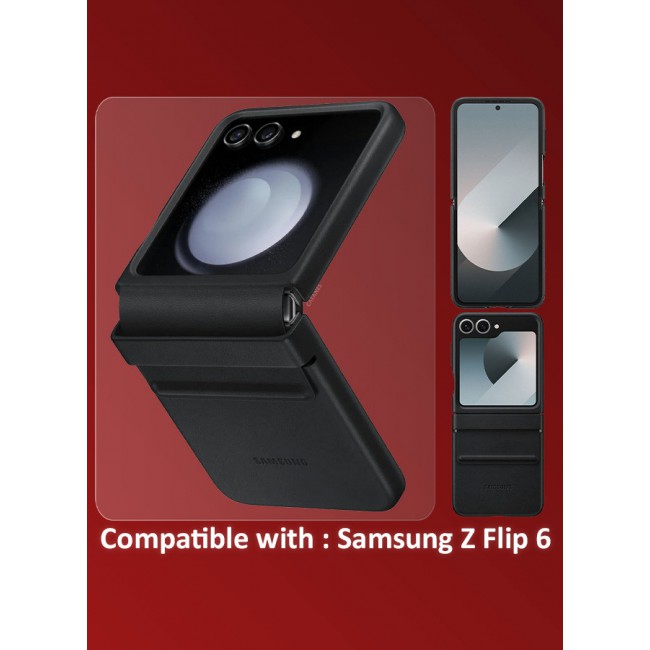 CATANES for Samsung Galaxy Z Flip 6 Cover Flap Leather Case with Hinge Protection Shockproof Cover Case / Black