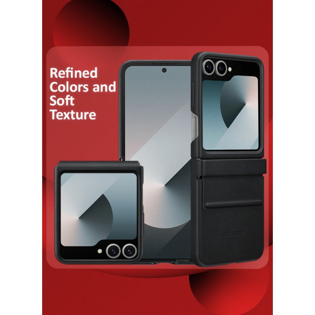CATANES for Samsung Galaxy Z Flip 6 Cover Flap Leather Case with Hinge Protection Shockproof Cover Case / Black