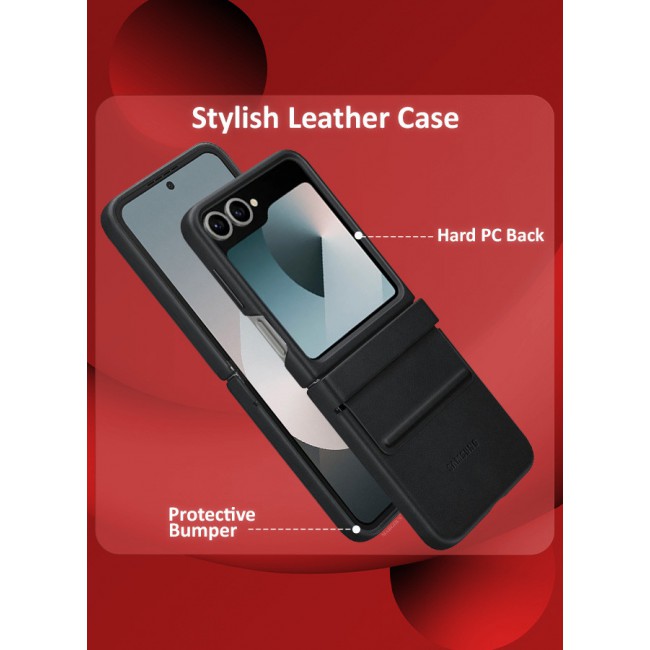 MARGOUN for Samsung Galaxy Z Flip 6 Cover Flap Leather Case with Hinge Protection Shockproof Cover Case / Black