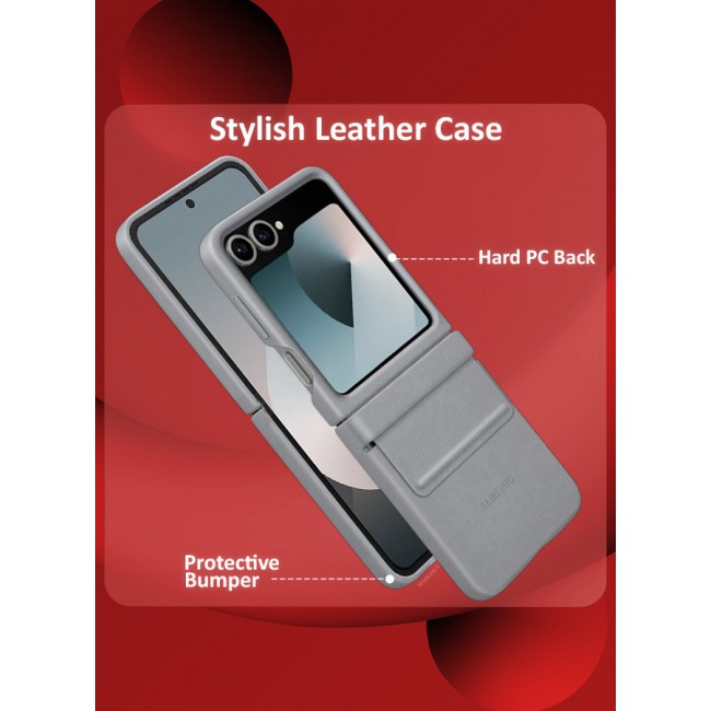 MARGOUN for Samsung Galaxy Z Flip 6 Cover Flap Leather Case with Hinge Protection Shockproof Cover Case / Grey