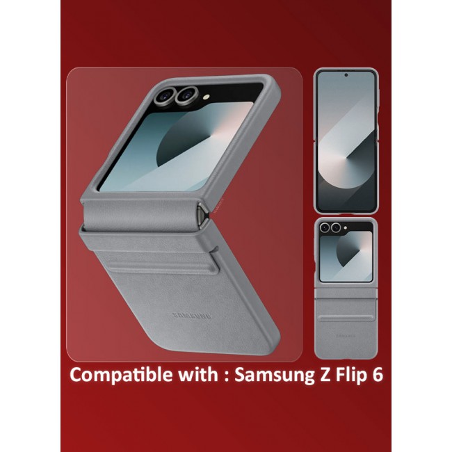 MARGOUN for Samsung Galaxy Z Flip 6 Cover Flap Leather Case with Hinge Protection Shockproof Cover Case / Grey