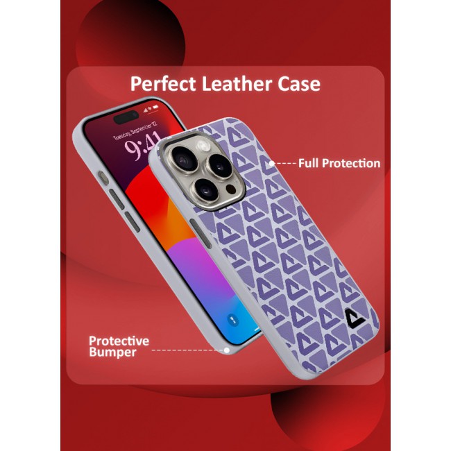 MARGOUN for iPhone 15 Pro Case Leather Back Cover Triangle Pattern Shockproof Protective Phone Case Purple