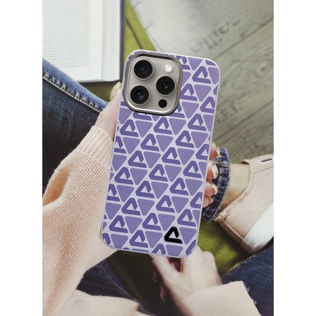 MARGOUN for iPhone 15 Pro Case Leather Back Cover Triangle Pattern Shockproof Protective Phone Case Purple
