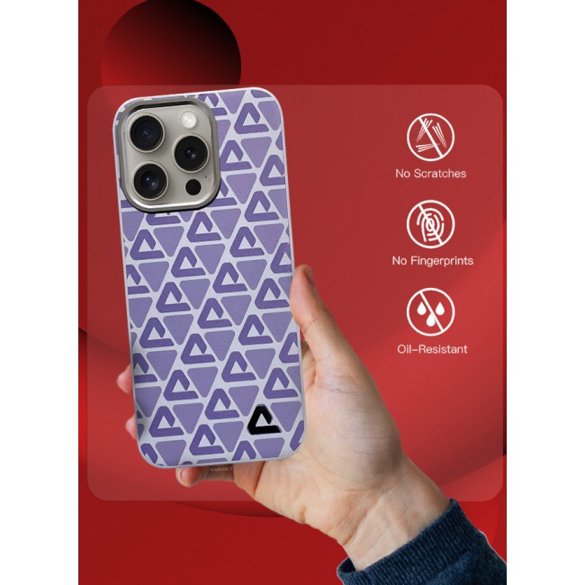 MARGOUN for iPhone 15 Pro Case Leather Back Cover Triangle Pattern Shockproof Protective Phone Case Purple