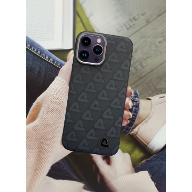 MARGOUN for iPhone 14 Pro Max 2 Pack Case and Screen Protector Leather Back Cover Triangle Pattern Shockproof Protective Phone Case Black