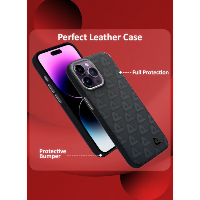 MARGOUN for iPhone 14 Pro Max 2 Pack Case and Screen Protector Leather Back Cover Triangle Pattern Shockproof Protective Phone Case Black