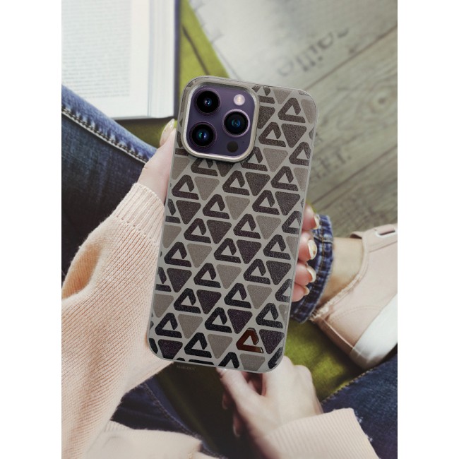 MARGOUN for iPhone 14 Pro Max 2 Pack Case and Screen Protector Leather Back Cover Triangle Pattern Shockproof Protective Phone Case Brown