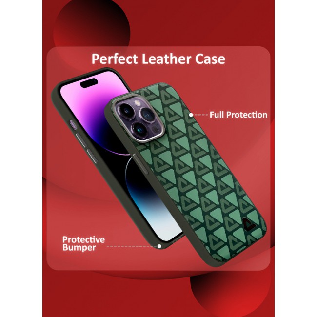 MARGOUN for iPhone 14 Pro Max 2 Pack Case and Screen Protector Leather Back Cover Triangle Pattern Shockproof Protective Phone Case Green