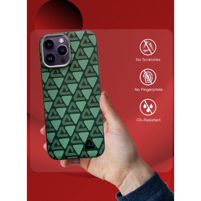 MARGOUN for iPhone 14 Pro Max 2 Pack Case and Screen Protector Leather Back Cover Triangle Pattern Shockproof Protective Phone Case Green
