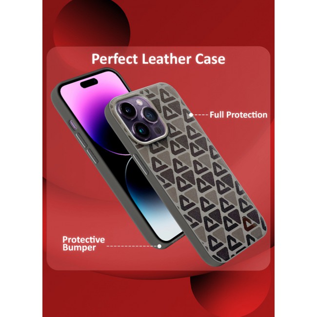 MARGOUN for iPhone 14 Pro Max 2 Pack Case and Screen Protector Leather Back Cover Triangle Pattern Shockproof Protective Phone Case Brown