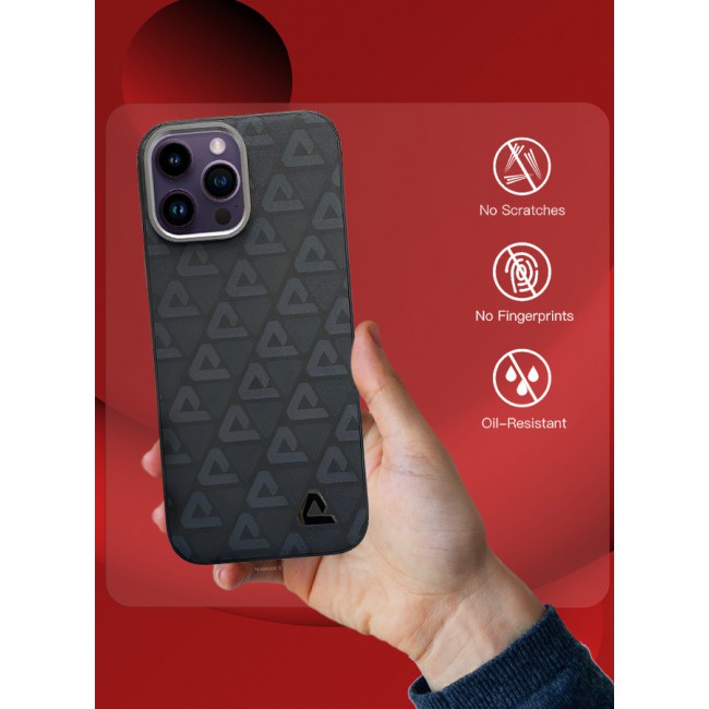 MARGOUN for iPhone 14 Pro Max 2 Pack Case and Screen Protector Leather Back Cover Triangle Pattern Shockproof Protective Phone Case Black