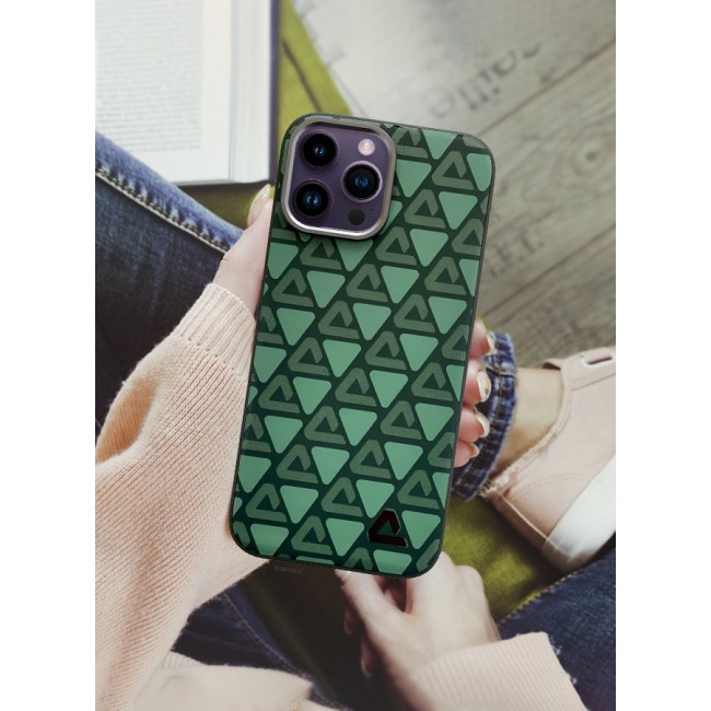 MARGOUN for iPhone 14 Pro Max 2 Pack Case and Screen Protector Leather Back Cover Triangle Pattern Shockproof Protective Phone Case Green