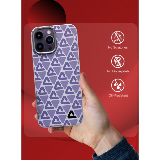 MARGOUN for iPhone 14 Pro Max 2 Pack Case and Screen Protector Leather Back Cover Triangle Pattern Shockproof Protective Phone Case Purple