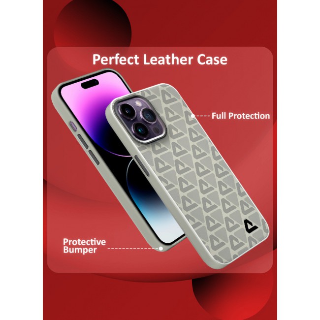 MARGOUN for iPhone 14 Pro Max 2 Pack Case and Screen Protector Leather Back Cover Triangle Pattern Shockproof Protective Phone Case Light Beige