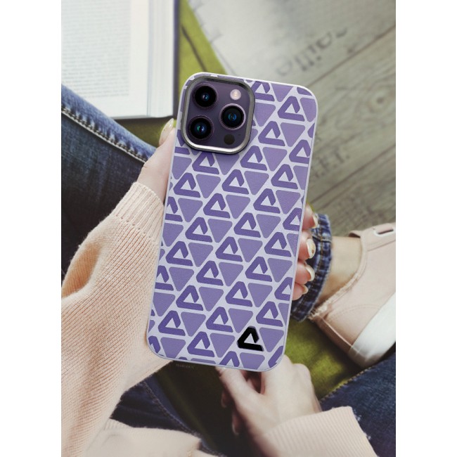 MARGOUN for iPhone 14 Pro Max 2 Pack Case and Screen Protector Leather Back Cover Triangle Pattern Shockproof Protective Phone Case Purple