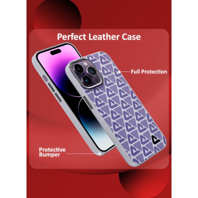 MARGOUN for iPhone 14 Pro Max 2 Pack Case and Screen Protector Leather Back Cover Triangle Pattern Shockproof Protective Phone Case Purple