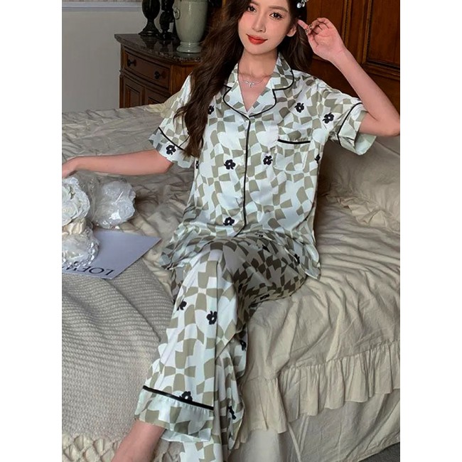 MARGOUN Women XL Size Pajamas Set Modal Short Tops and Long Pants Two Pieces Set Turn-Down Collar Sleepwear Luxury and Comfortable Nightwear MG10