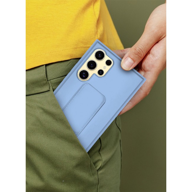 CATANES Samsung Galaxy S24 Ultra Case Magnetic Stand and Holder Premium Silicone Vertical and Horizontal Hand Strap Grip Multi Stand Car Mount Kickstand Case Finger Strap Cover Light Blue