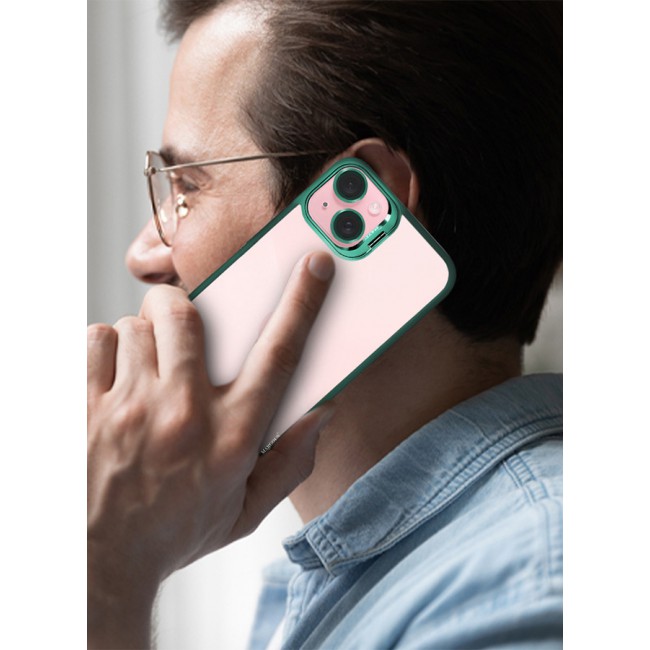 MARGOUN iPhone 15 Plus Case Cover and Lens Protector Built-in Camera Stand and Compatible with MagSafe Full Body Shockproof Case Clear Green