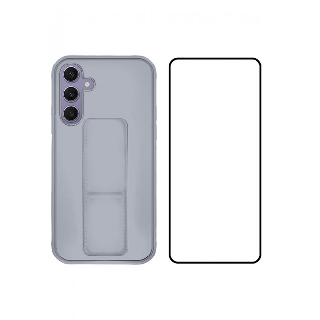 CATANES 2 Packs For Samsung Galaxy S24 Plus Case and Screen Protector Magnetic Stand and Holder Premium Silicone Vertical and Horizontal Hand Strap Grip Multi Stand Cover Grey