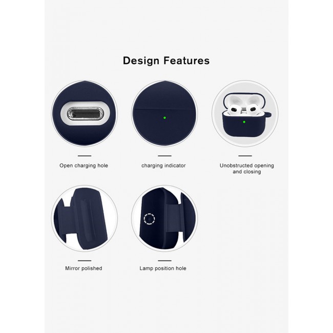 MARGOUN Shockproof Case For Airpod Pro Silicone Protective Case Shockproof Case Ultra Slim Cover with Keychain Carabiner Dark Blue