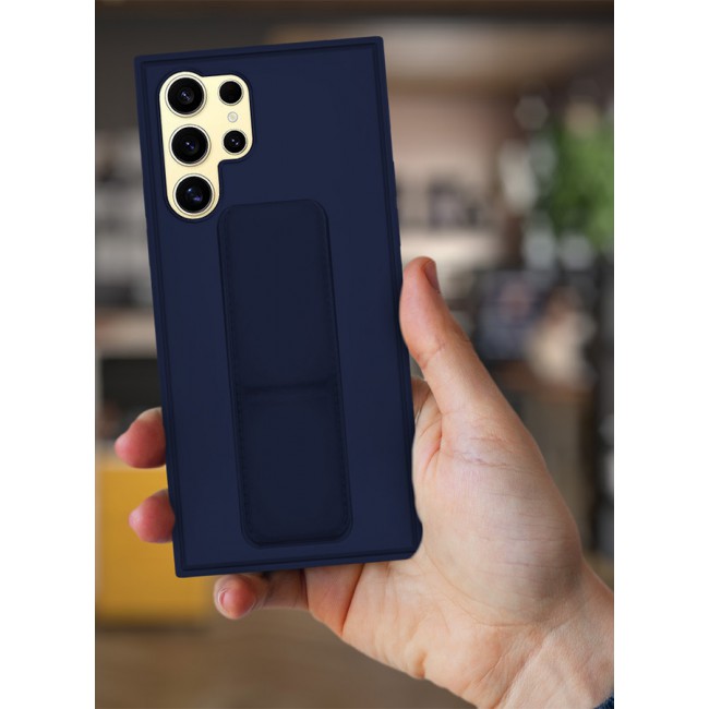CATANES Samsung Galaxy S24 Ultra Case Magnetic Stand and Holder Premium Silicone Vertical and Horizontal Hand Strap Grip Multi Stand Car Mount Kickstand Case Finger Strap Cover Blue