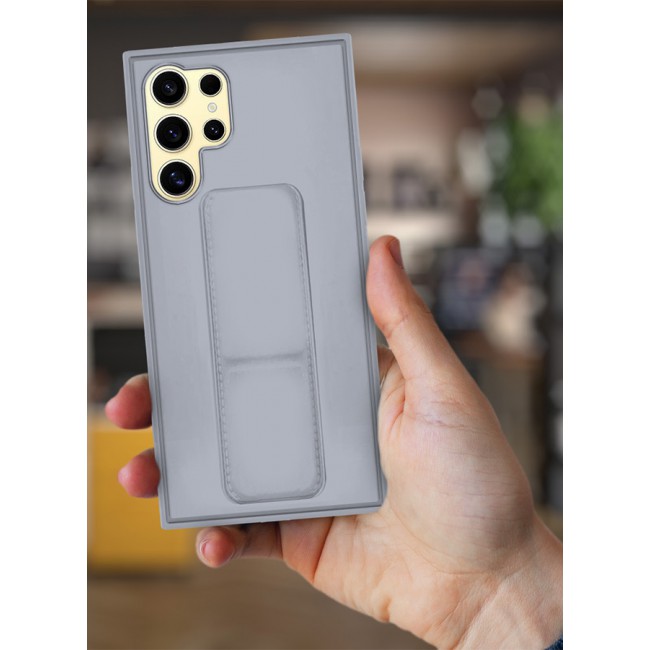 CATANES Samsung Galaxy S24 Ultra Case Magnetic Stand and Holder Premium Silicone Vertical and Horizontal Hand Strap Grip Multi Stand Car Mount Kickstand Case Finger Strap Cover Grey