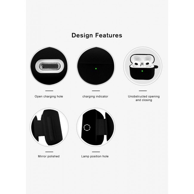 MARGOUN Shockproof Case For Airpod Pro Silicone Protective Case Shockproof Case Ultra Slim Cover with Keychain Carabiner Black