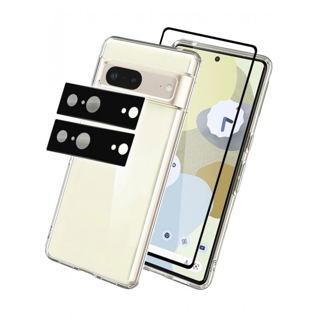 MARGOUN 4 Packs For Google Pixel 7 TPU Case and Screen Protector and 2 Camera Lens Protectors Clear Anti-Yellowing Transparent Shockproof Protective Phone Case Scratch Resistant Cover