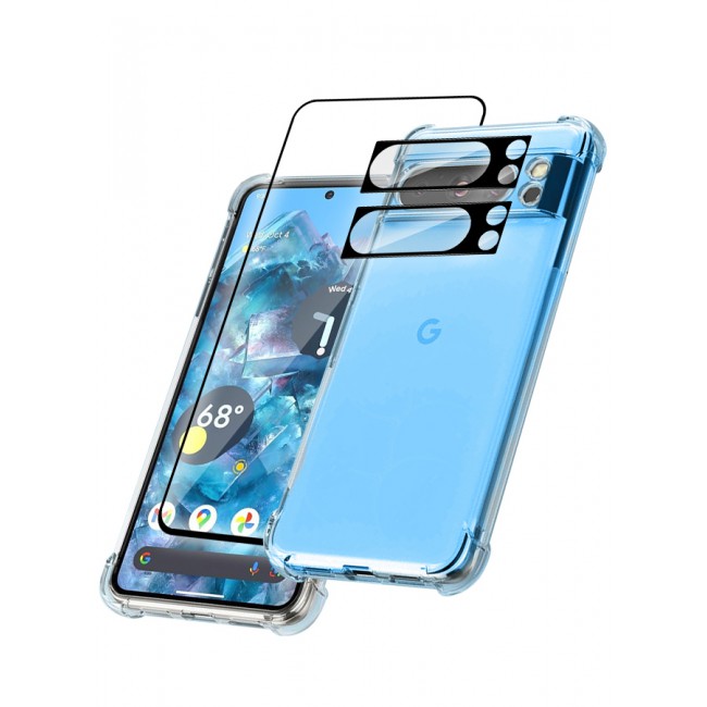 MARGOUN 4 Packs For Google Pixel 8 Pro TPU Case and Screen Protector and 2 Camera Lens Protectors Clear Anti-Yellowing Transparent Shockproof Protective Phone Case Scratch Resistant Reinforced Corners Cover