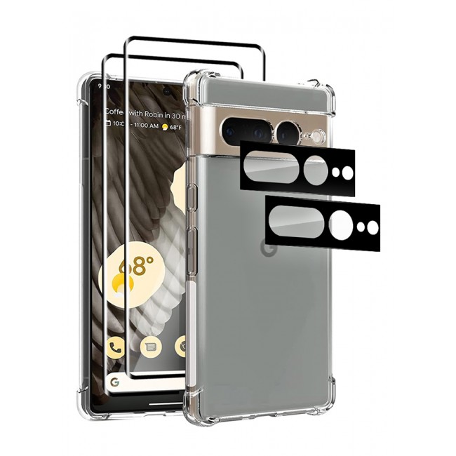 MARGOUN 5 Packs For Google Pixel 7 Pro TPU Case and 2 Screen Protectors and 2 Camera Lens Protectors Clear Anti-Yellowing Transparent Shockproof Case Scratch Resistant Reinforced Corners Cover