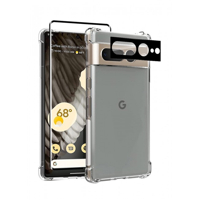 MARGOUN 3 Packs For Google Pixel 7 Pro TPU Case and Screen Protector and Camera Lens Protector Clear Anti-Yellowing Transparent Shockproof Protective Phone Case Scratch Resistant Reinforced Corners Cover