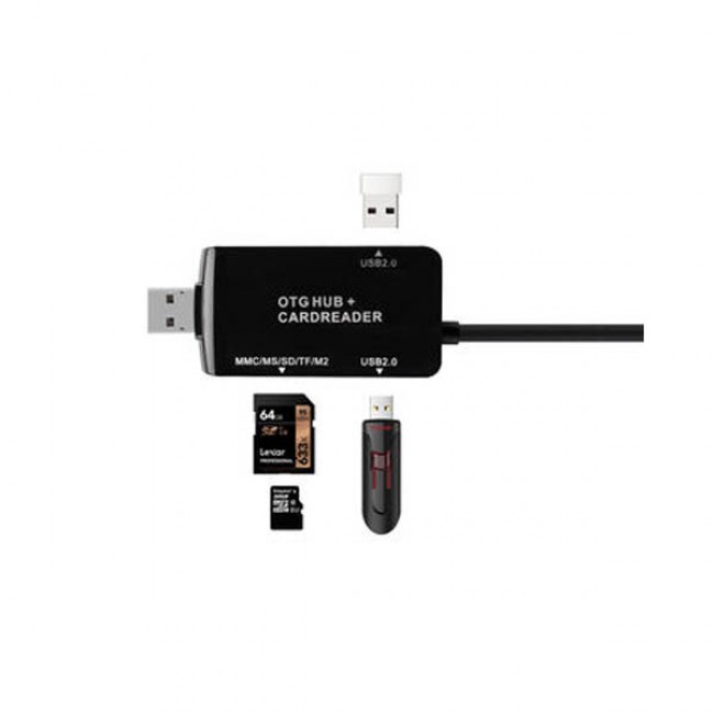 Margoun Multi-Function OTG Hub and Card Reader Compatible with PC, Laptop, Mobile Phones in Black