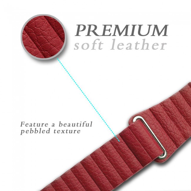 Apple Watch Band 42-44-45mm Leather Loop Strap Henlein Series by Margoun - Maroon Red