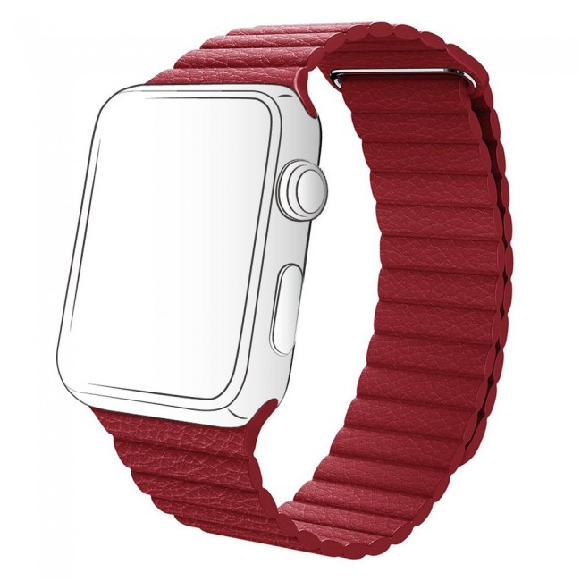Apple Watch Band 42-44-45mm Leather Loop Strap Henlein Series by Margoun - Maroon Red