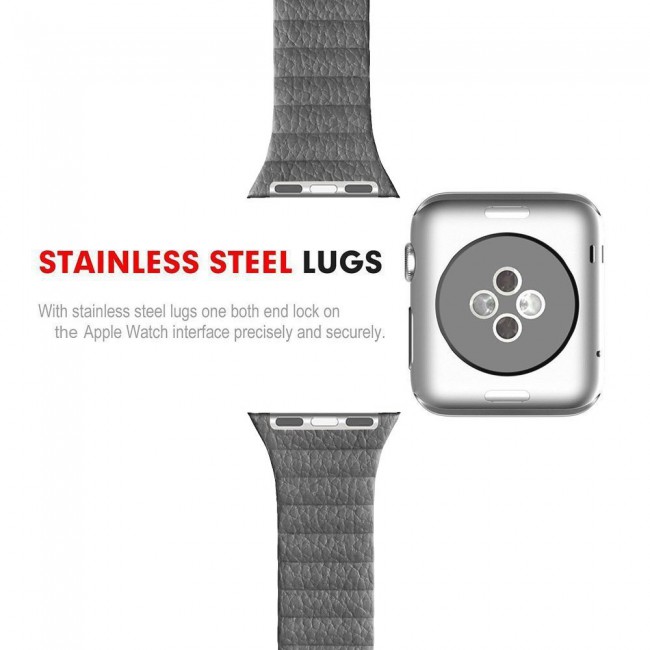 Apple Watch Band 38-40-41mm Leather Loop with Magnet Lock Strap Replacement Band In Grey