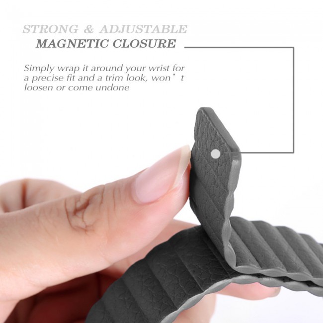 Apple Watch Band 38-40-41mm Leather Loop with Magnet Lock Strap Replacement Band In Grey
