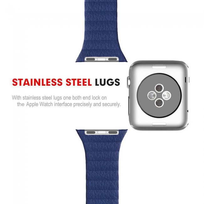 Apple Watch Band 38-40-41mm Leather Loop Strap Henlein Series by Margoun - Dark Blue