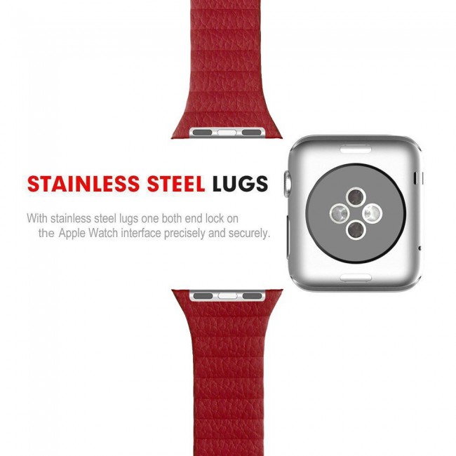 Apple Watch Band 38-40-41mm Leather Loop Strap Henlein Series by Margoun - Maroon Red