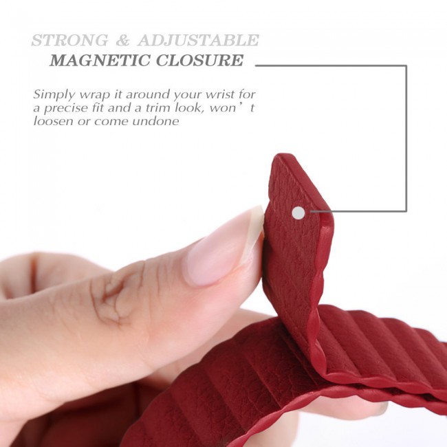 Apple Watch Band 38-40-41mm Leather Loop Strap Henlein Series by Margoun - Maroon Red